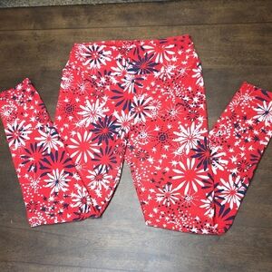 LuLaRoe Womens Leggings Red and White Floral